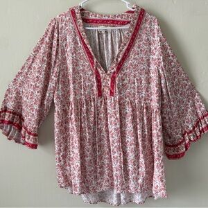 Cynthia Rowley Red and White Floral Tunic Women’s Size 1X Bohemian Blouse